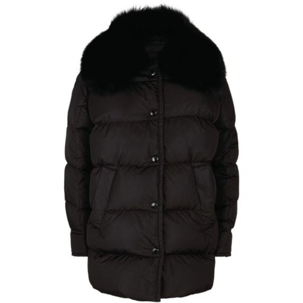 Moncler Puffer Coat with Fur Collar Black